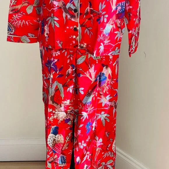 BRAND NEW Bird Floral Printed Pajama Set, Adult Pj Set, Handmade Pj Night Suit - Picture 5 of 9